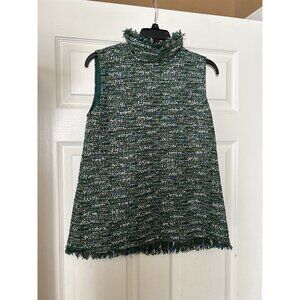 NWT Ann Mashburn Sleeveless Ana Fringe Top Green Pink Tweed sz XS